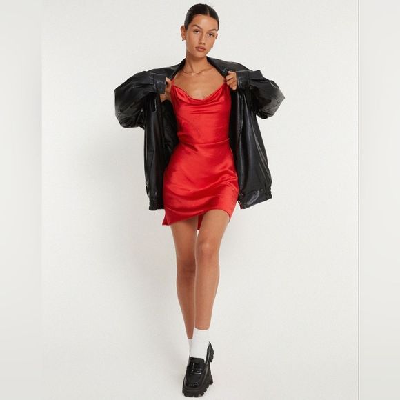 MESHKI Corvette Red Silky Satin Cowl Neck Corset Back Tie Mini Dress Size XS - Picture 12 of 12